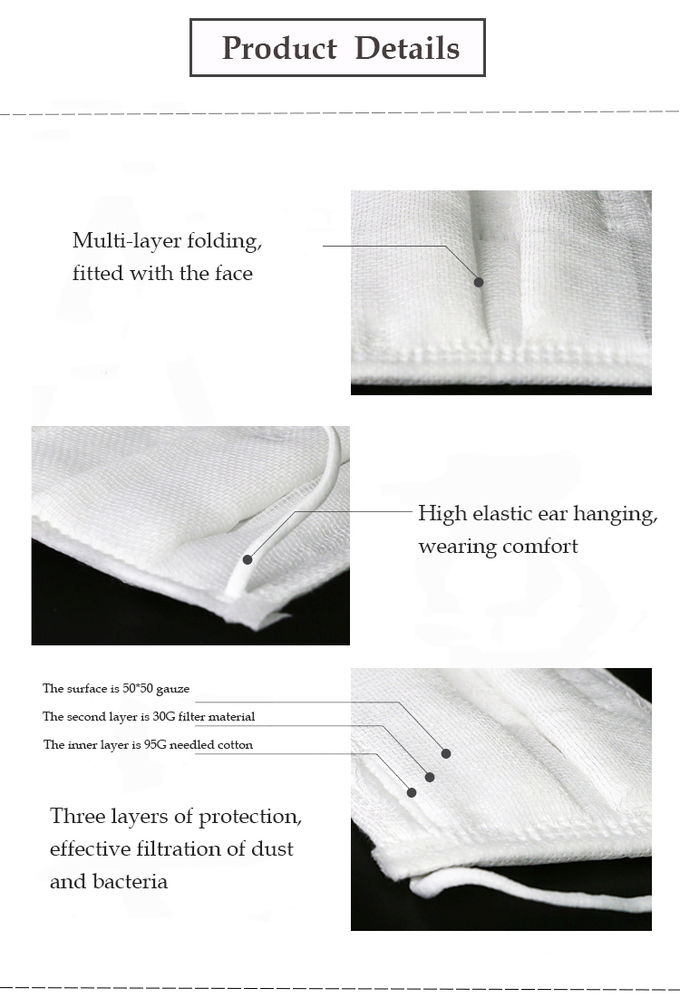 3 Layer Disposable Medical Mask White Color Elastic Hanging Ear Design
